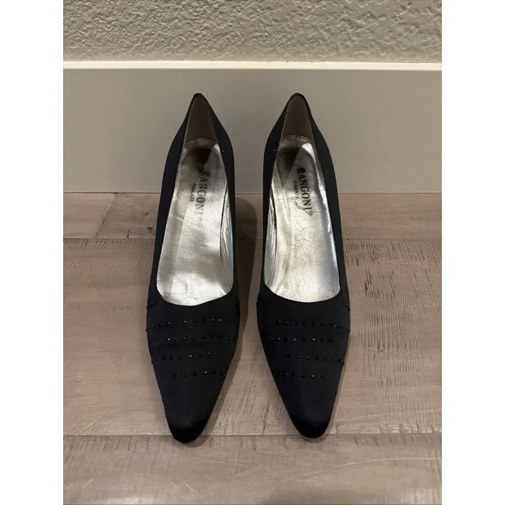 Vintage Rangoni Firenze Italy Handmade Pumps Heels Shoes Black 80s 90s 7.5 AAA